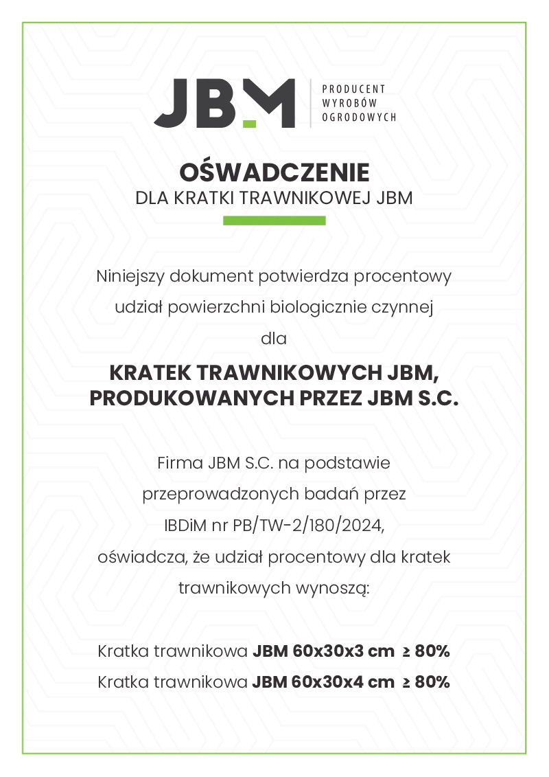 Oświadczenie do kratki trawnikowej JBM